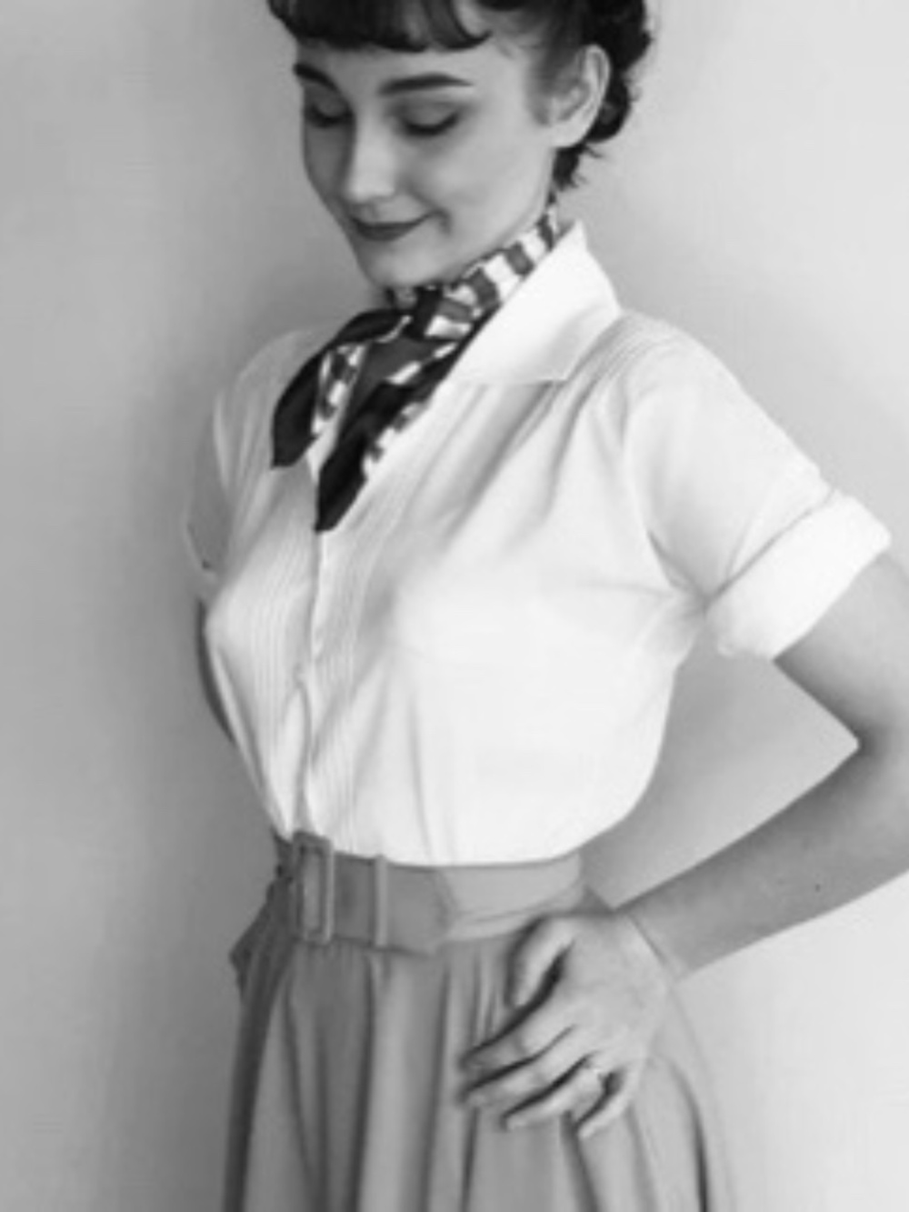 Handmade 1950s Audrey Hepburn Roman Holiday Pleated White Blouse